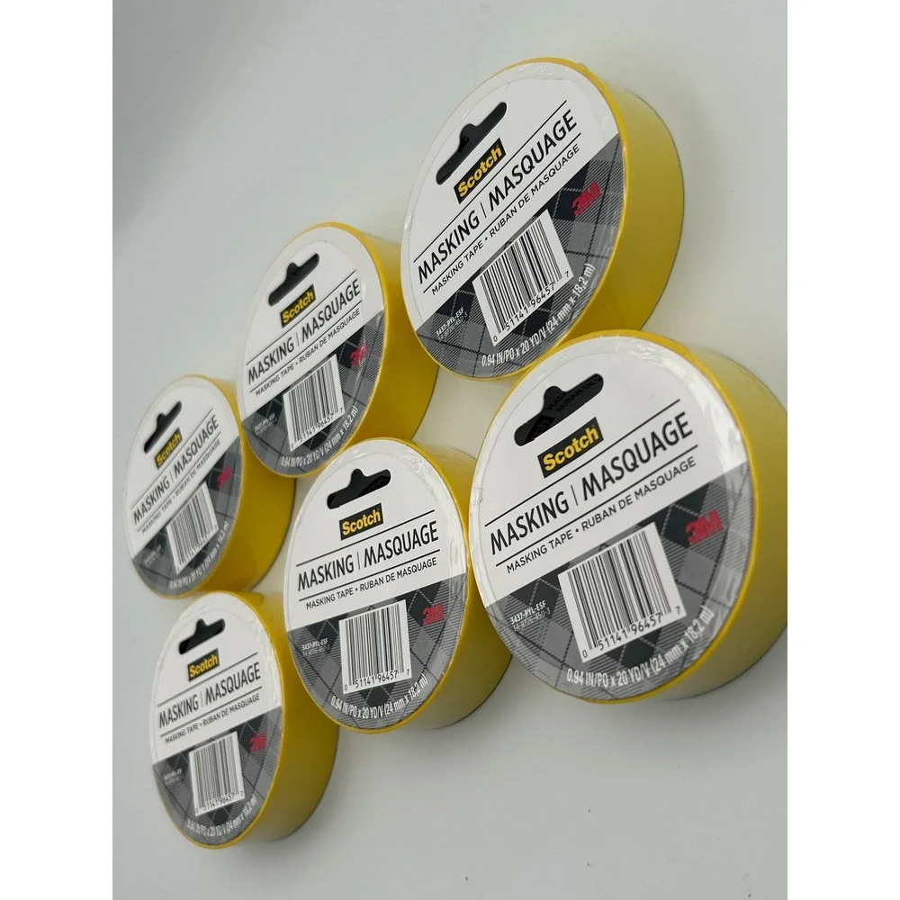 Scotch 3M Masking Tape Lot of 6 Rolls Yellow Red Blue Orange 0.94in x 20yd NWT